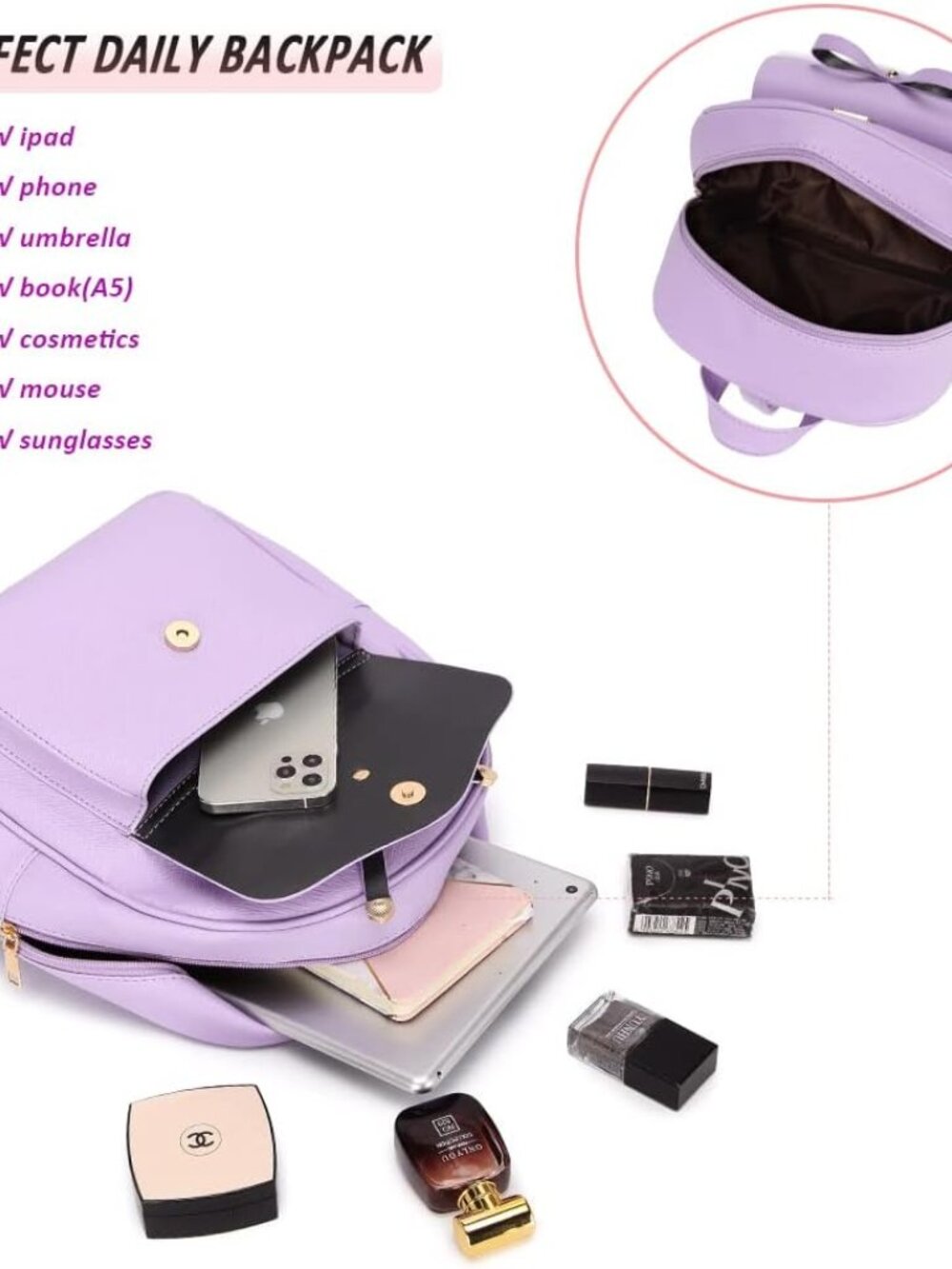 Cute Leather Mini Backpack Purse for Women Bowknot Small Backpack for Girls gift - Picture 5 of 6